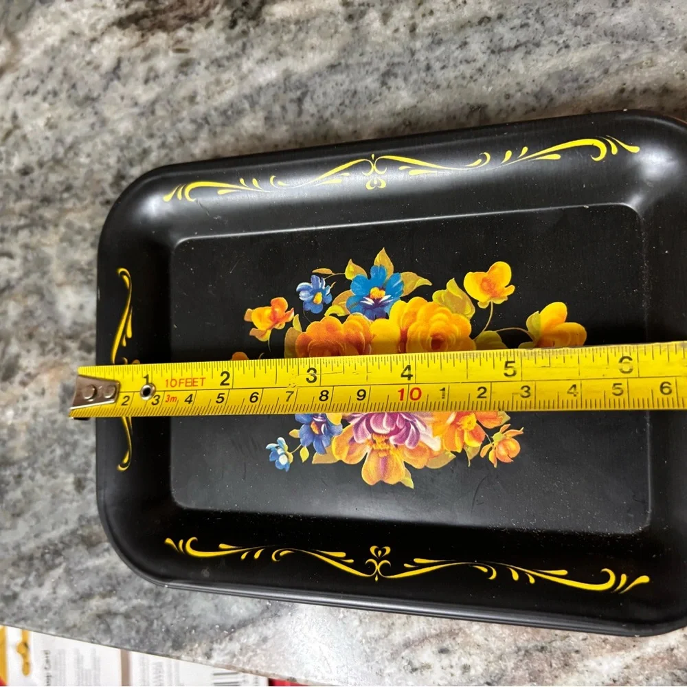 Floral Decorative Tray with Yellow and Orange Accents